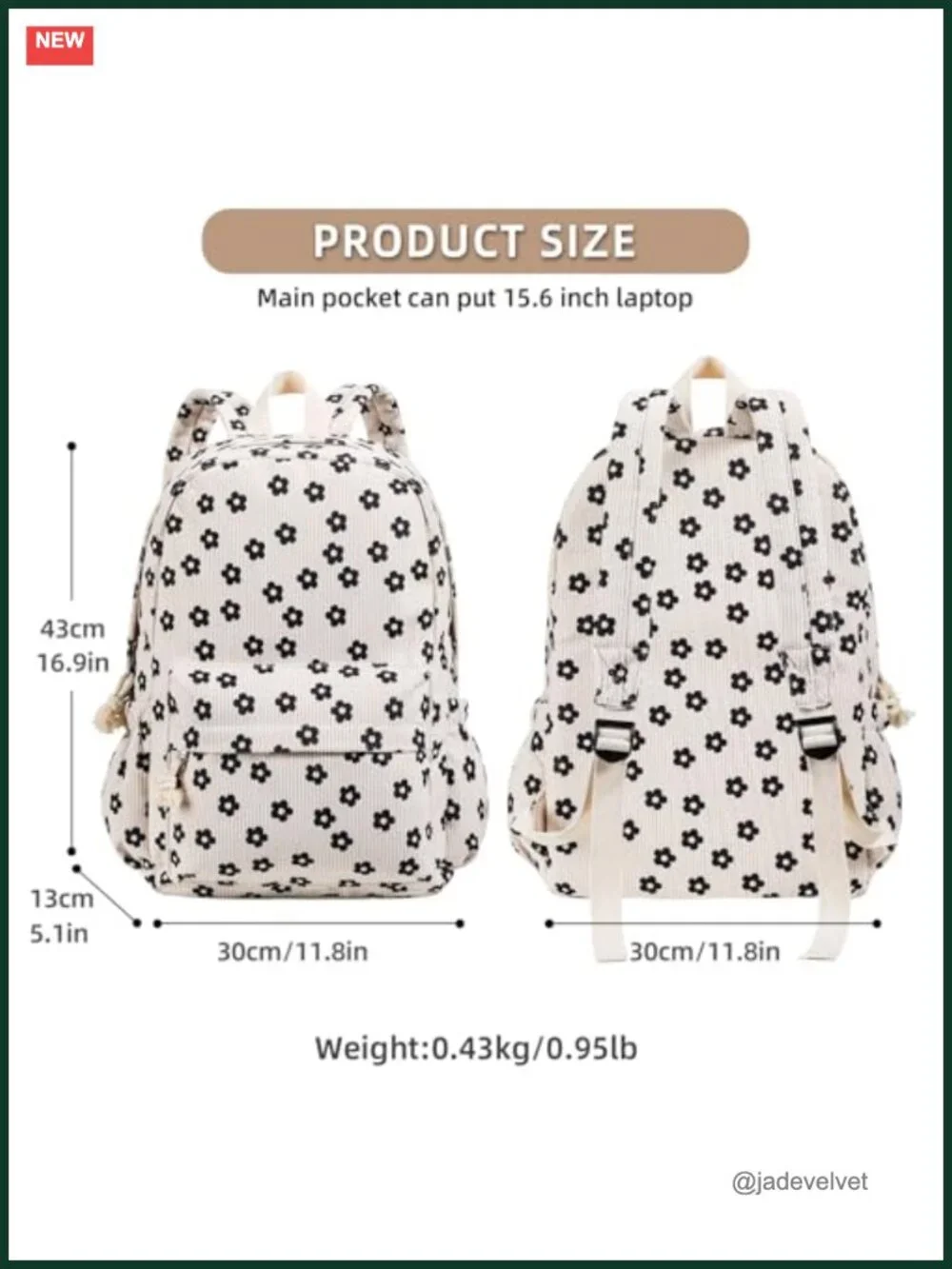 15.6 Inch Corduroy Laptop Backpack for Teens Women